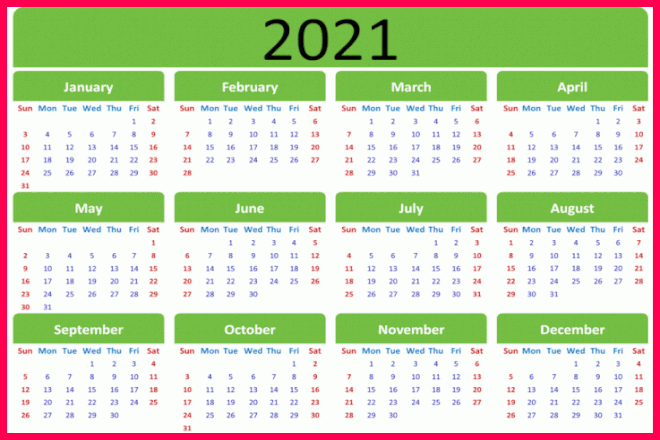 2021 भारत छुट्टियां का कैलेंडर
